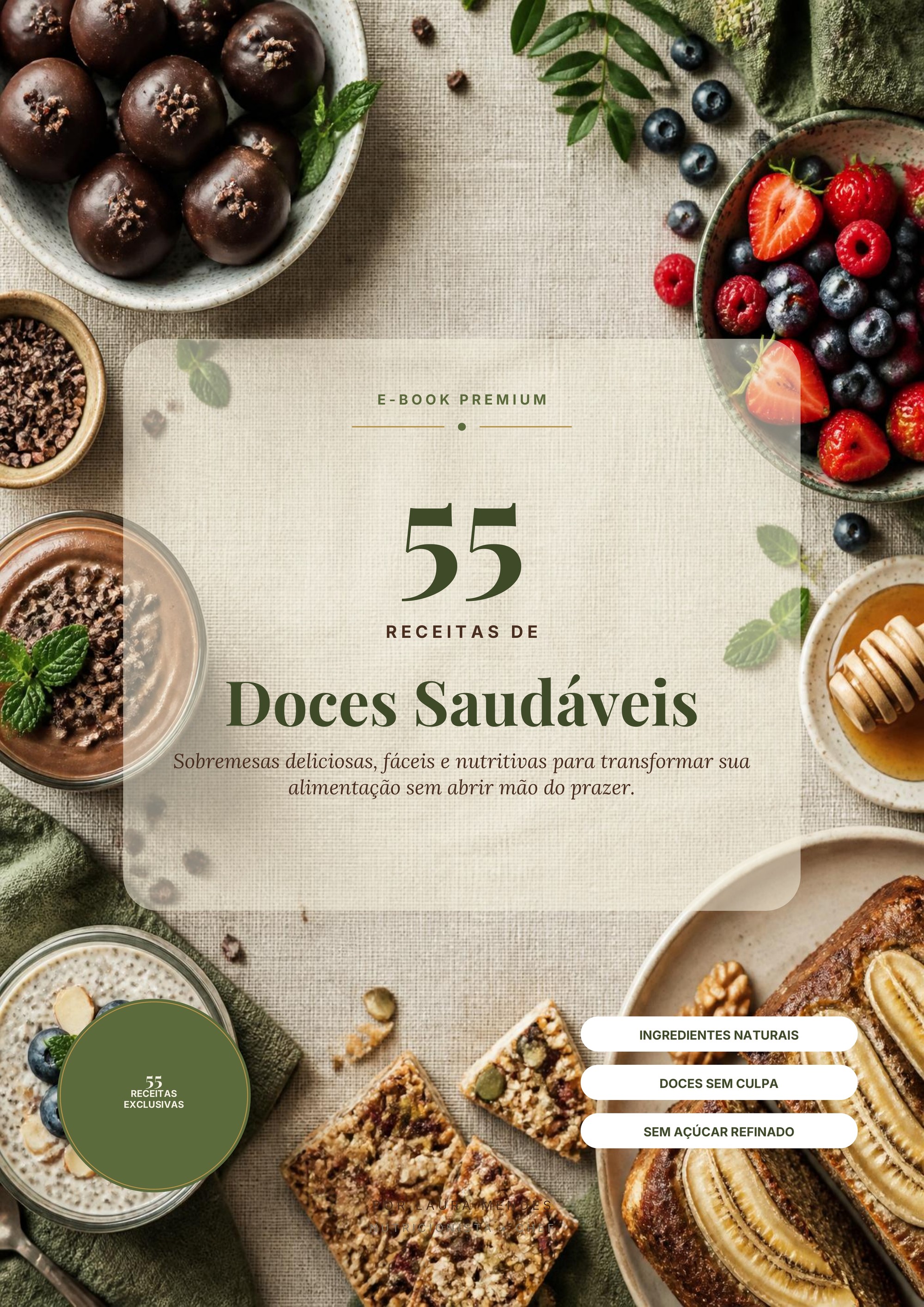 Mockup do e-book +50 Doces Fit em tablet e capa